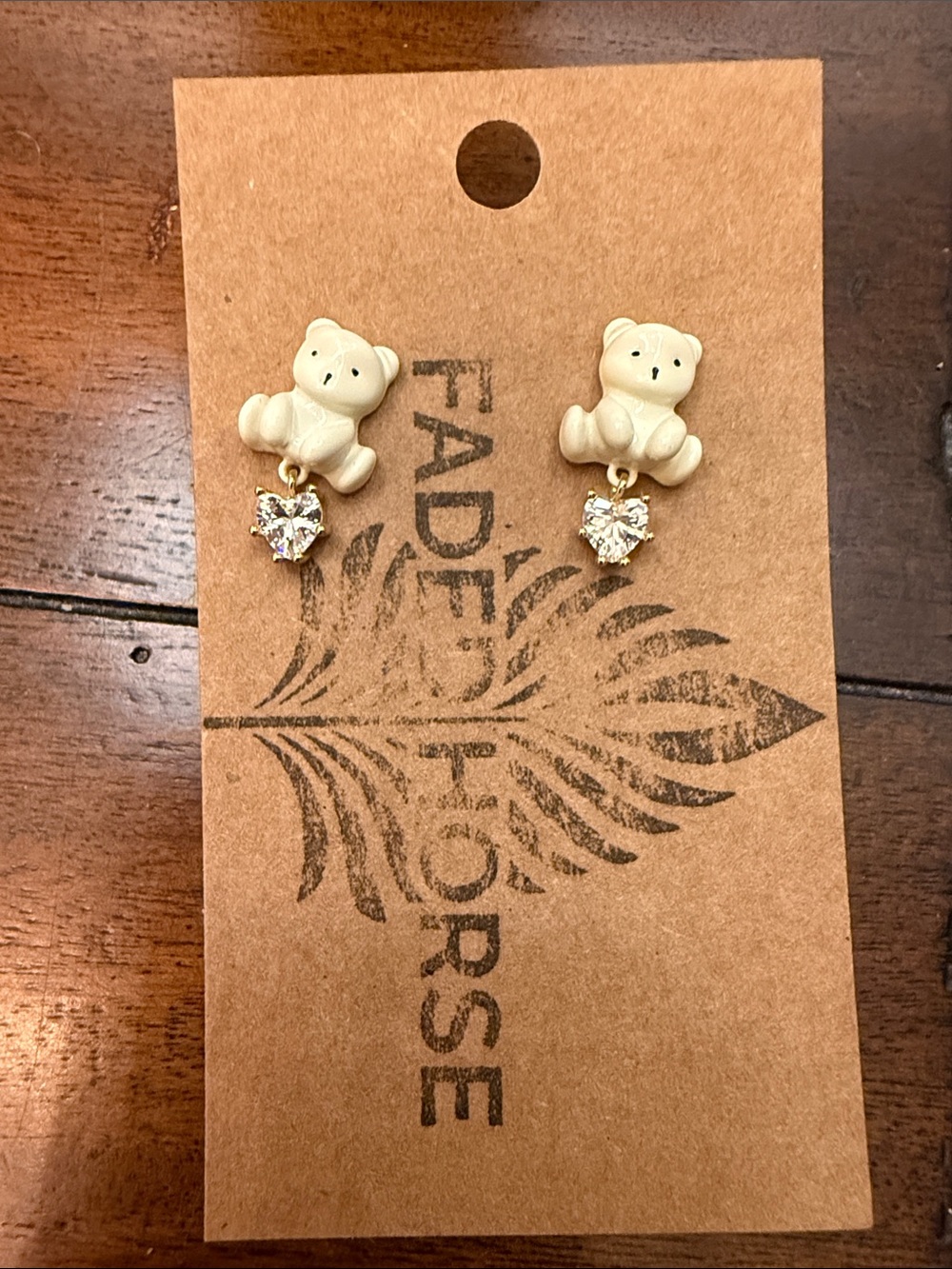 BEAR 🐻 Cream Bear Children’s Stud Earrings with Heart Charm